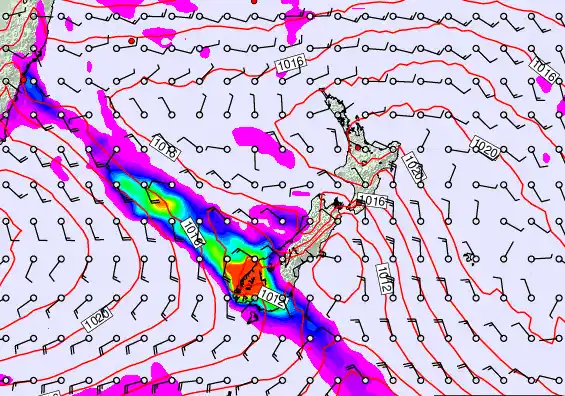 New Zealand forecast chart for Wednesday, February 25th, 2026 at 6:00 PM