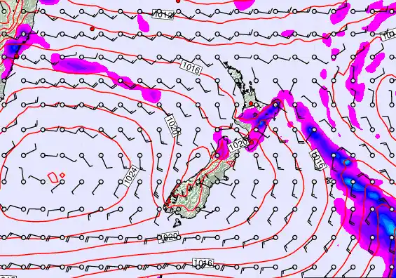 New Zealand forecast chart for Friday, February 27th, 2026 at 6:00 AM