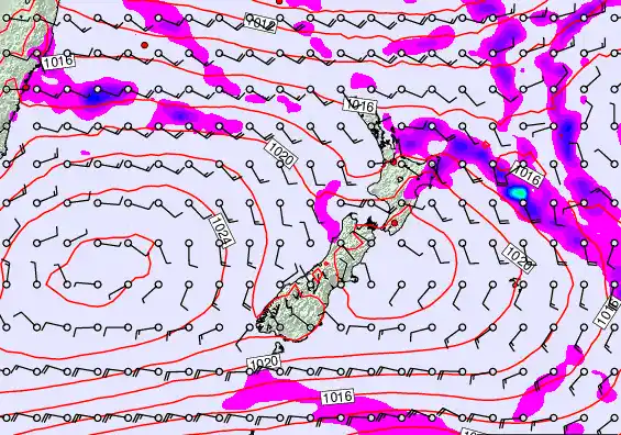 New Zealand forecast chart for Friday, February 27th, 2026 at 6:00 PM