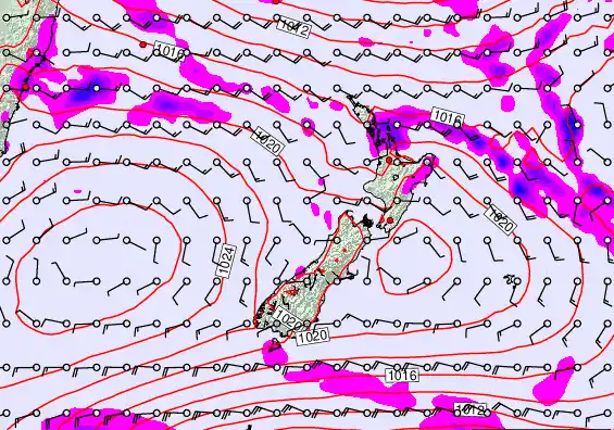 New Zealand forecast chart for Saturday, February 28th, 2026 at 12:00 AM