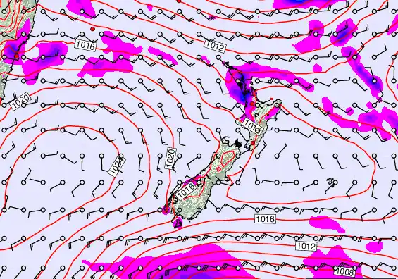 New Zealand forecast chart for Saturday, February 28th, 2026 at 6:00 AM