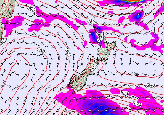 New Zealand forecast chart for Saturday, February 28th, 2026 at 12:00 PM