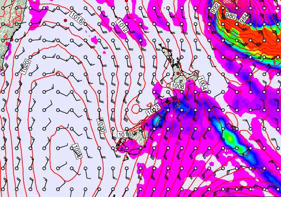 New Zealand forecast chart for Sunday, March 1st, 2026 at 12:00 PM