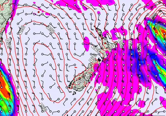 New Zealand forecast chart for Monday, March 2nd, 2026 at 12:00 AM