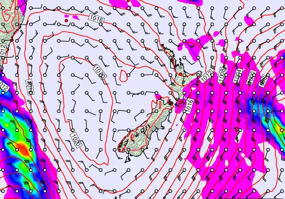 New Zealand forecast chart for Monday, March 2nd, 2026 at 6:00 AM