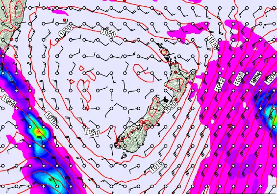 New Zealand forecast chart for Monday, March 2nd, 2026 at 12:00 PM