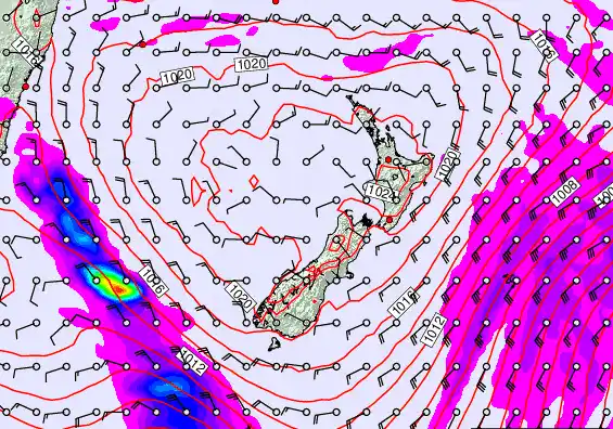 New Zealand forecast chart for Monday, March 2nd, 2026 at 6:00 PM