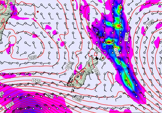 New Zealand forecast chart for Saturday, March 7th, 2026 at 12:00 PM