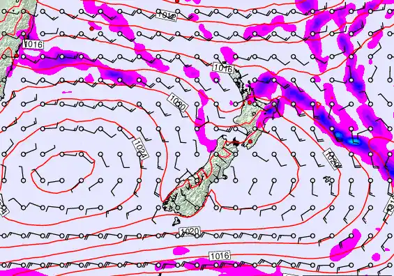 New Zealand forecast chart for Friday, February 27th, 2026 at 6:00 PM