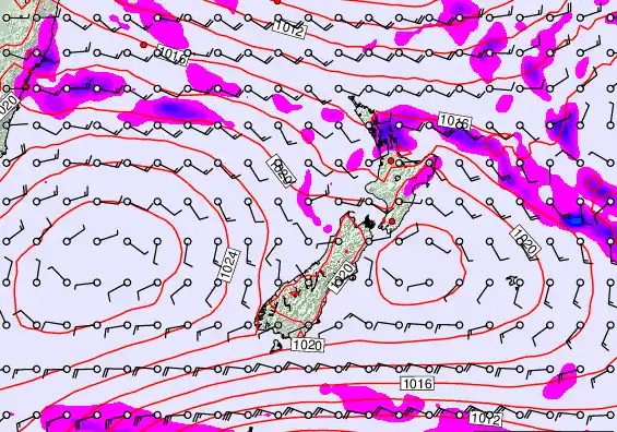 New Zealand forecast chart for Saturday, February 28th, 2026 at 12:00 AM