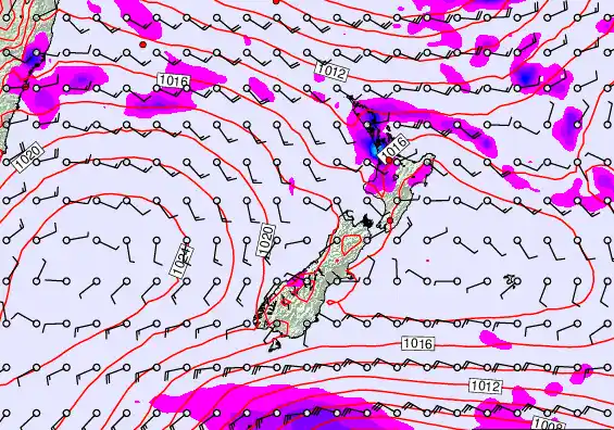 New Zealand forecast chart for Saturday, February 28th, 2026 at 6:00 AM