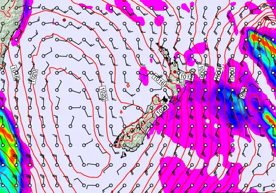 New Zealand forecast chart for Monday, March 2nd, 2026 at 12:00 AM