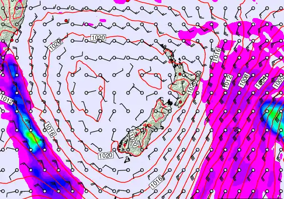 New Zealand forecast chart for Monday, March 2nd, 2026 at 12:00 PM