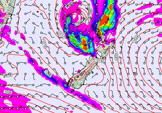 New Zealand forecast chart for Saturday, March 7th, 2026 at 12:00 AM