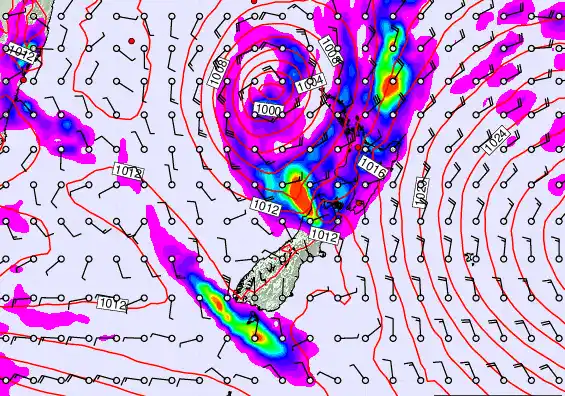New Zealand forecast chart for Saturday, March 7th, 2026 at 12:00 PM