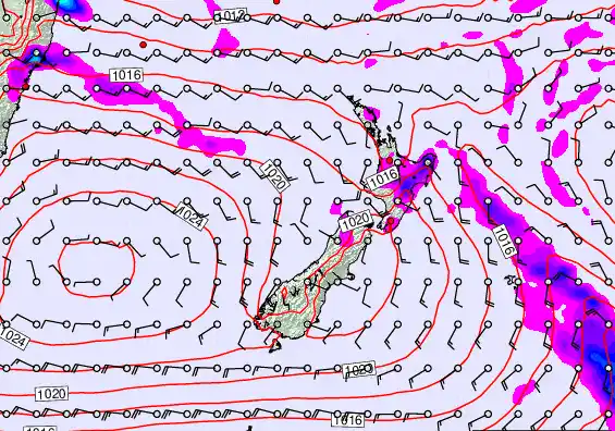 New Zealand forecast chart for Friday, February 27th, 2026 at 6:00 AM