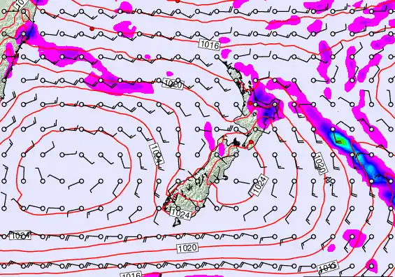 New Zealand forecast chart for Friday, February 27th, 2026 at 12:00 PM