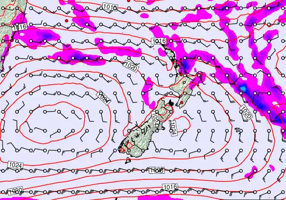 New Zealand forecast chart for Friday, February 27th, 2026 at 6:00 PM