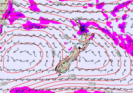 New Zealand forecast chart for Saturday, February 28th, 2026 at 12:00 AM