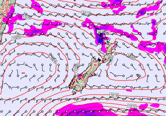 New Zealand forecast chart for Saturday, February 28th, 2026 at 6:00 AM