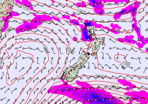 New Zealand forecast chart for Saturday, February 28th, 2026 at 12:00 PM