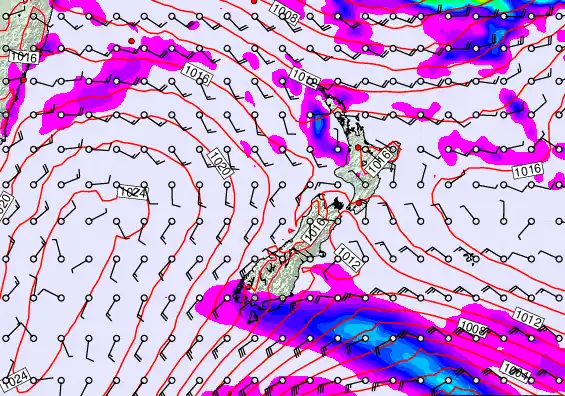New Zealand forecast chart for Saturday, February 28th, 2026 at 6:00 PM