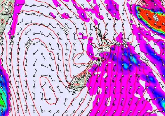 New Zealand forecast chart for Sunday, March 1st, 2026 at 6:00 PM