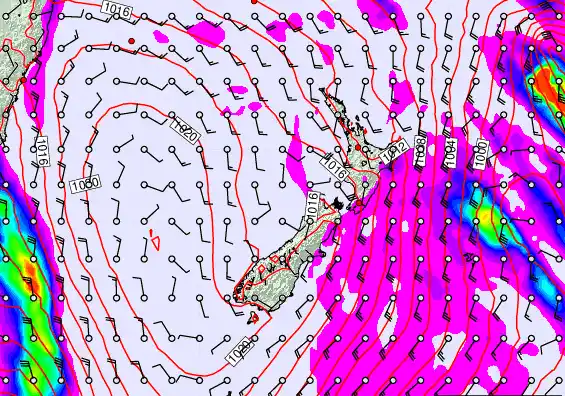 New Zealand forecast chart for Monday, March 2nd, 2026 at 12:00 AM