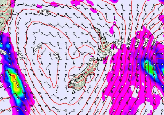 New Zealand forecast chart for Monday, March 2nd, 2026 at 6:00 AM
