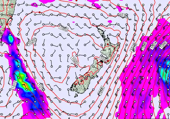 New Zealand forecast chart for Monday, March 2nd, 2026 at 12:00 PM