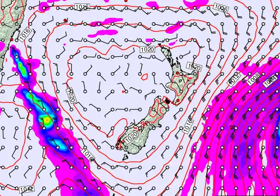New Zealand forecast chart for Monday, March 2nd, 2026 at 6:00 PM