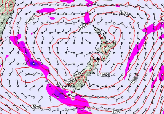 New Zealand forecast chart for Tuesday, March 3rd, 2026 at 12:00 PM