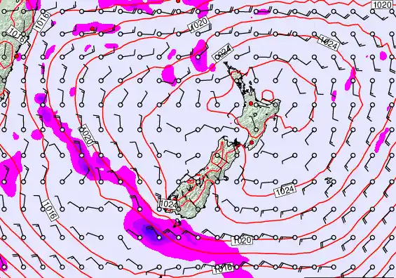 New Zealand forecast chart for Tuesday, March 3rd, 2026 at 6:00 PM