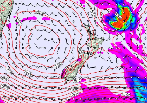 New Zealand forecast chart for Saturday, March 7th, 2026 at 12:00 AM