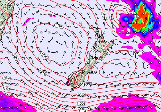 New Zealand forecast chart for Saturday, March 7th, 2026 at 6:00 AM