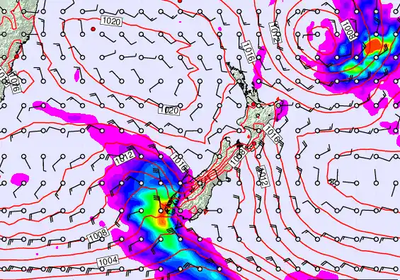 New Zealand forecast chart for Sunday, March 8th, 2026 at 12:00 AM