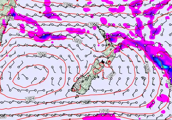 New Zealand forecast chart for Friday, February 27th, 2026 at 6:00 PM