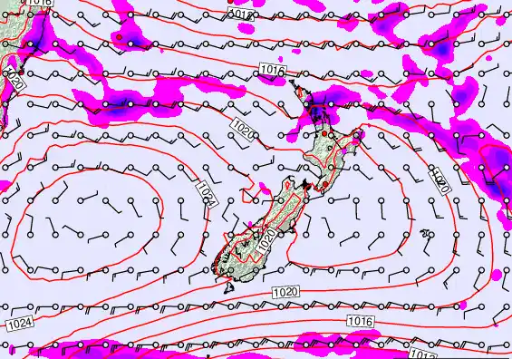 New Zealand forecast chart for Saturday, February 28th, 2026 at 12:00 AM