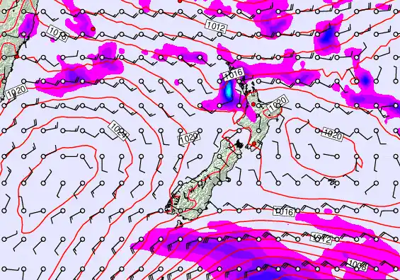 New Zealand forecast chart for Saturday, February 28th, 2026 at 12:00 PM