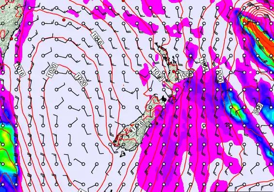 New Zealand forecast chart for Monday, March 2nd, 2026 at 12:00 AM