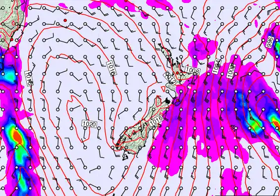 New Zealand forecast chart for Monday, March 2nd, 2026 at 6:00 AM