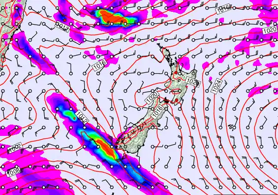 New Zealand forecast chart for Saturday, March 7th, 2026 at 6:00 AM