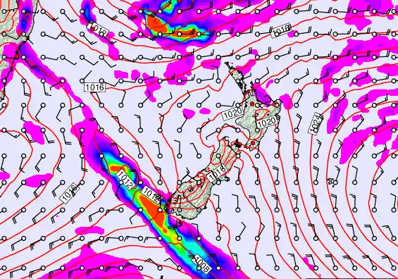 New Zealand forecast chart for Saturday, March 7th, 2026 at 12:00 PM