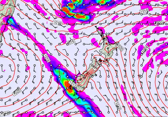 New Zealand forecast chart for Saturday, March 7th, 2026 at 6:00 PM