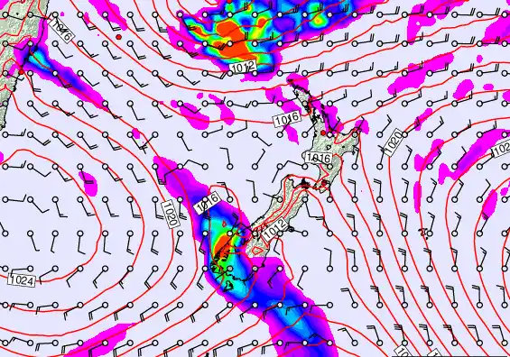 New Zealand forecast chart for Sunday, March 8th, 2026 at 12:00 AM