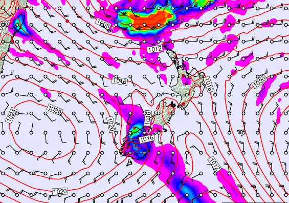 New Zealand forecast chart for Sunday, March 8th, 2026 at 6:00 AM
