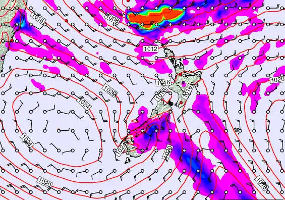 New Zealand forecast chart for Sunday, March 8th, 2026 at 12:00 PM