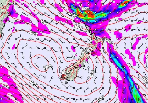 New Zealand forecast chart for Monday, March 9th, 2026 at 12:00 AM