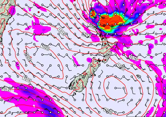 New Zealand forecast chart for Monday, March 9th, 2026 at 12:00 PM