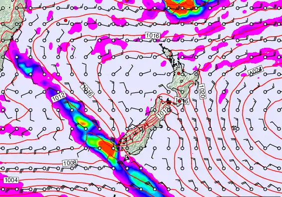 New Zealand forecast chart for Saturday, March 7th, 2026 at 12:00 AM